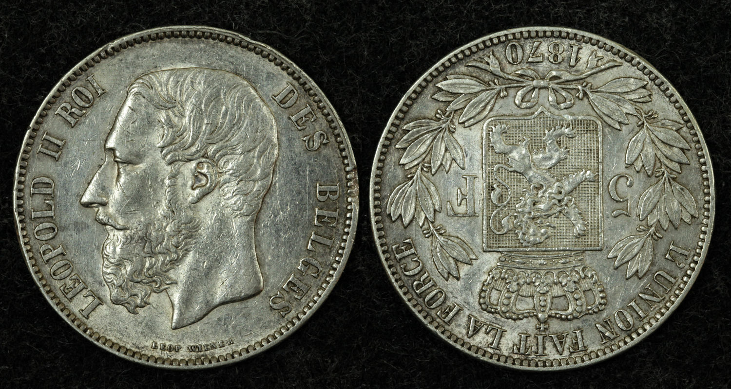 Бельгия, 5 франков 1870г.