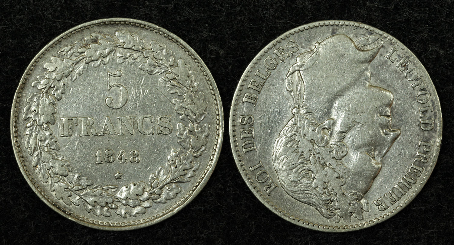 Бельгия, 5 франков 1848г.