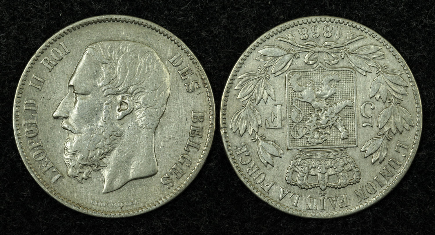 Бельгия, 5 франков 1868г.