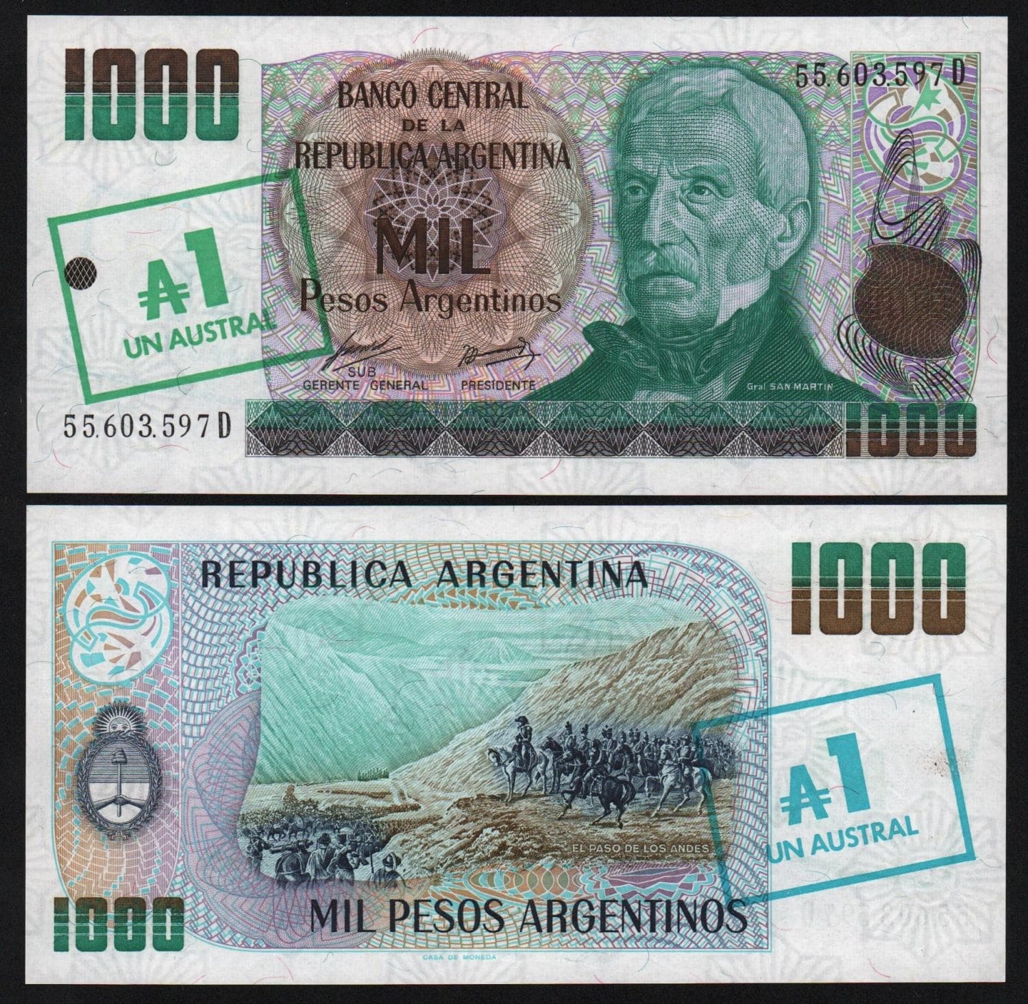 Аргентина, 1 аустраль 1985 год на 1000 песо 1983-1985гг.